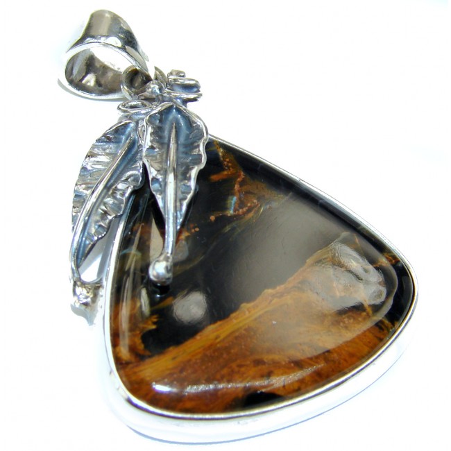 Genuine Silky Black Pietersite .925 Sterling Silver handmade pendant