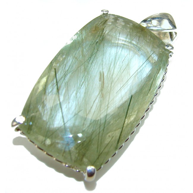 Baquette cut 62.5 grams Genuine Himalayan Rutilated Quartz .925 Sterling Silver handcrafted pendant