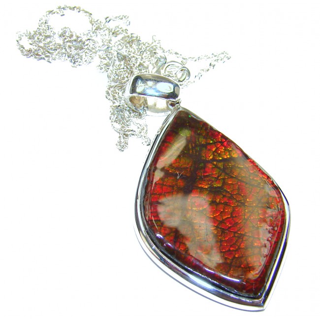 Simple Design genuine Canadian Ammolite .925 Sterling Silver handcrafted necklace