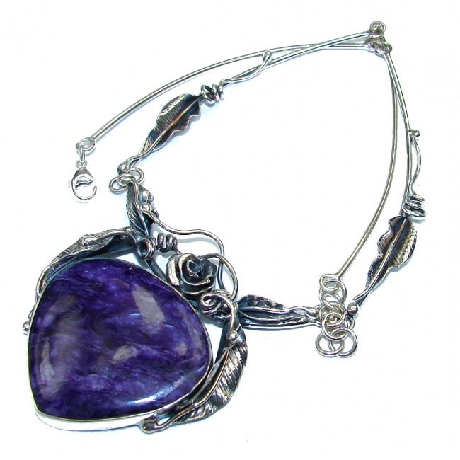 Very Chunky Purple Siberian Charoite Sterling Silver handmade Necklace
