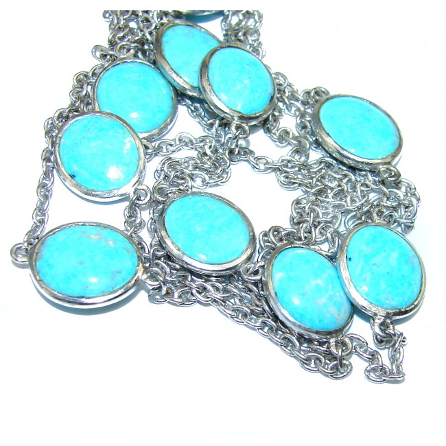 36 inches genuine Sleeping Beauty Turquoise .925 Sterling Silver handmade station Necklace