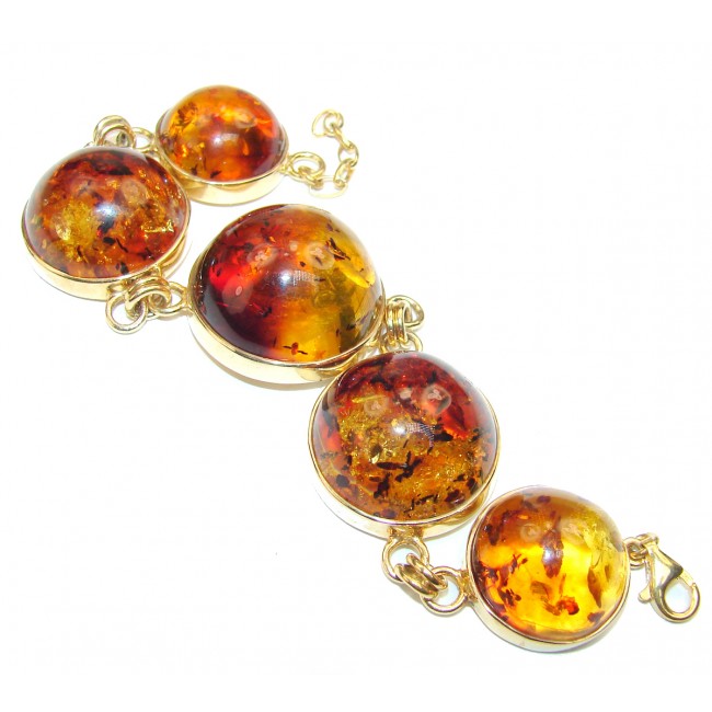 Large Beautiful genuine Baltic Amber 14K Gold over .925 Sterling Silver handcrafted Bracelet