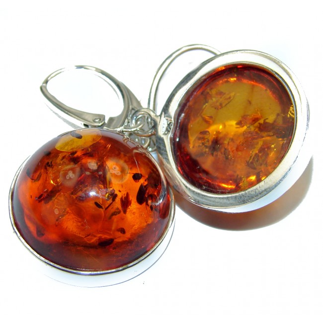 Sunset Genuine Amber .925 Sterling Silver entirely handcrafted chunky earrings