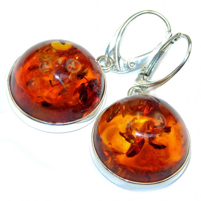 Sunset Genuine Amber .925 Sterling Silver entirely handcrafted chunky earrings