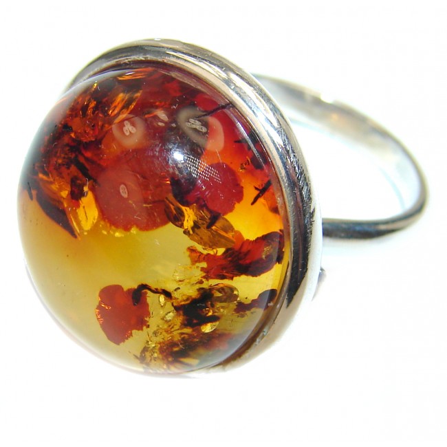 Authentic Baltic Amber .925 Sterling Silver handcrafted HUGE ring; s. 6 1/2