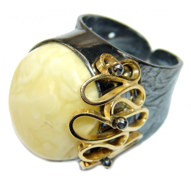Earth Empress Butterscotch Baltic Amber 2 tones .925 Sterling Silver handmade Ring size 8 adjustable