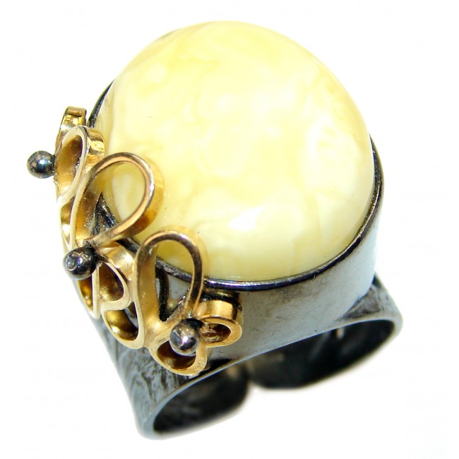 Earth Empress Butterscotch Baltic Amber 2 tones .925 Sterling Silver handmade Ring size 8 adjustable