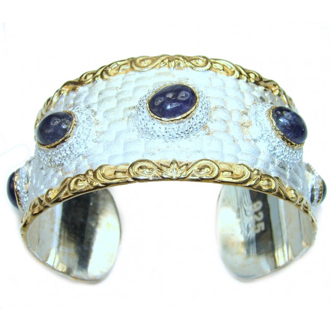 Bracelet with Sapphire & Diamonds 24K gold and Silver in Antique White Patina