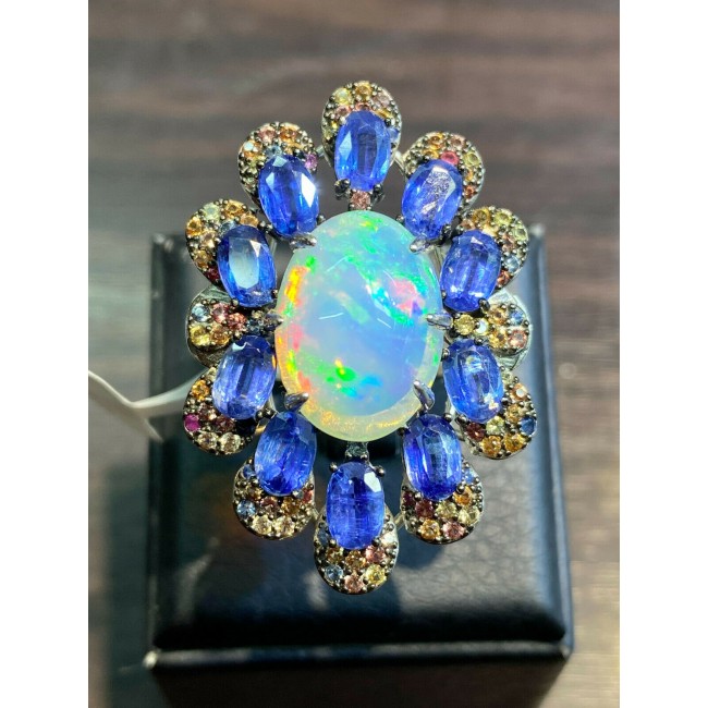 Emperor 46.2ct Ethiopian Opal Sapphire .925 Sterling Silver handcrafted ring size 8