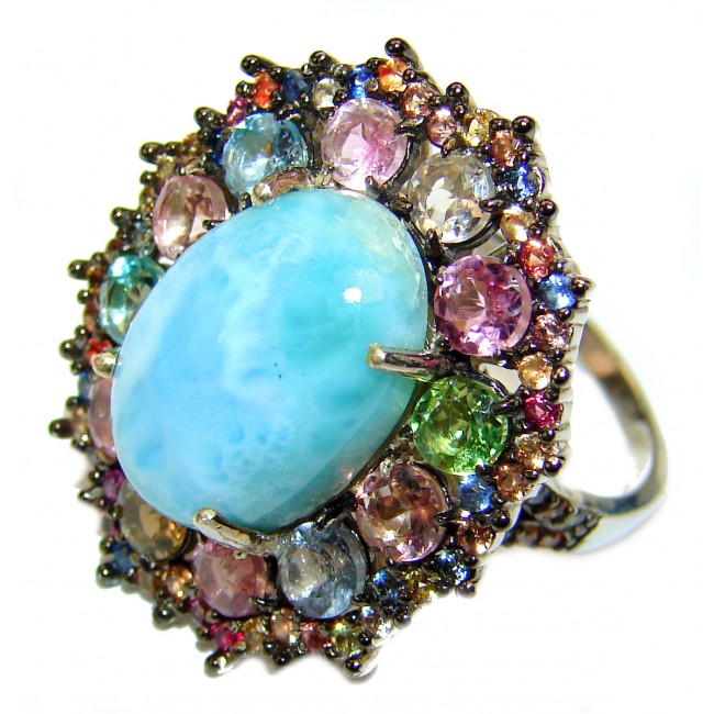 Natural Larimar multicolor Sapphire .925 Sterling Silver handcrafted Ring s. 8