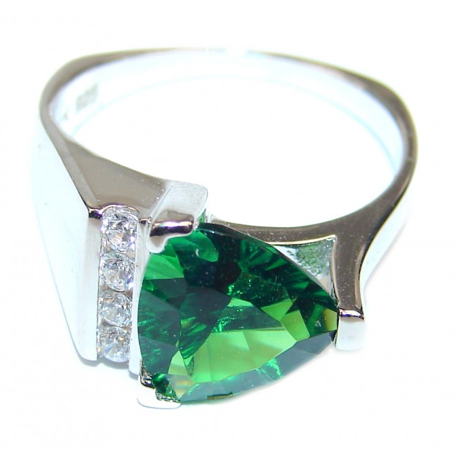 Fancy Genuine Helenite .925 Sterling Silver handcrafted Ring size 9