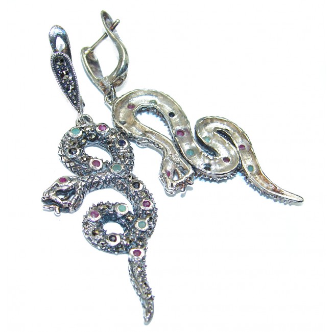 Snakes Ruby Emerald Sapphire .925 Sterling Silver Earrings