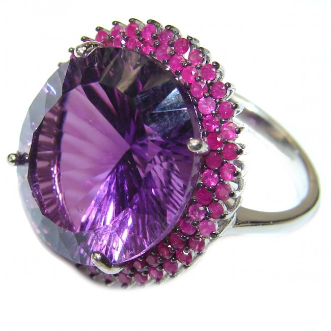 Jumbo Vintage Style Amethyst Ruby .925 Sterling Silver handmade Cocktail Ring s. 7