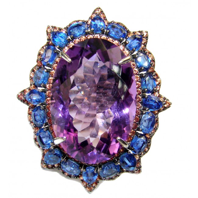 Her Majesty Vintage Style 55.7carat Amethyst Sapphire .925 Sterling Silver handmade Cocktail Ring s. 9
