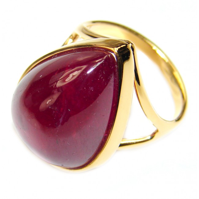 Genuine Ruby 18K yellow Gold over .925 Sterling Silver handmade Cocktail Ring s. 8 1/4