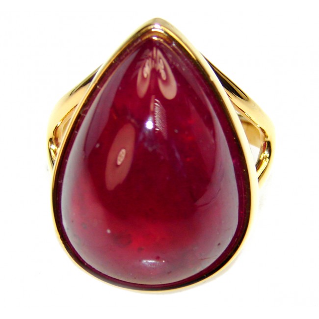 Genuine Ruby 18K yellow Gold over .925 Sterling Silver handmade Cocktail Ring s. 8 1/4