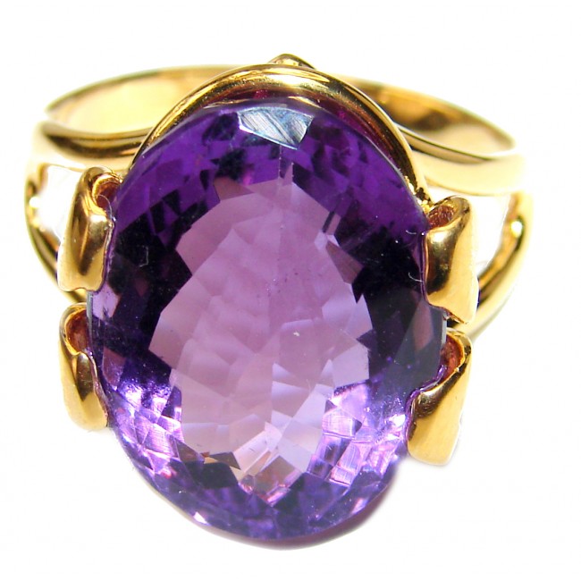 Authentic Oval cut 44.5 carat Amethyst 18K Gold .925 Sterling Silver brilliantly handcrafted ring s. 9 1/4
