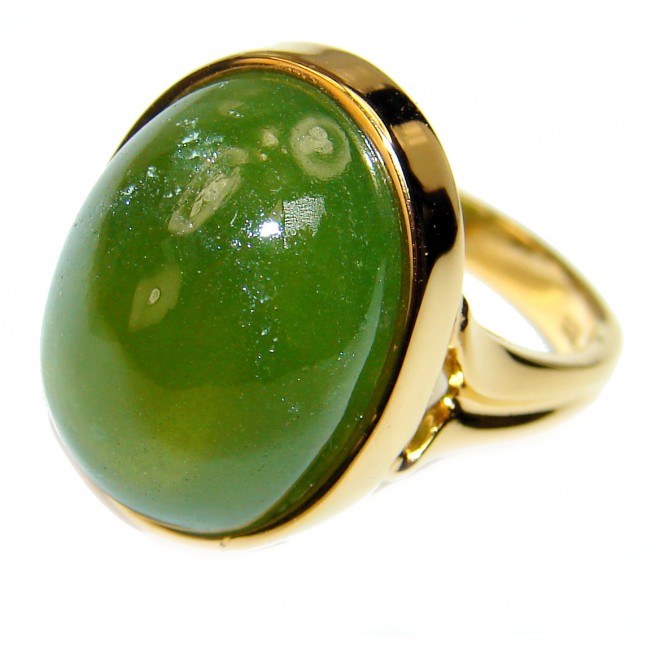 Authentic 16.5ctw Green Tourmaline Yellow gold over .925 Sterling Silver brilliantly handcrafted ring s. 6 1/4