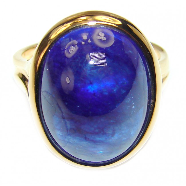Genuine 45ct Sapphire 18K yellow Gold over .925 Sterling Silver handmade Cocktail Ring s. 7 3/4