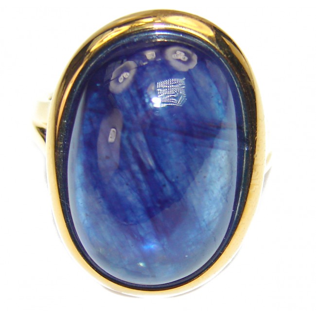 Genuine 46.8ct Sapphire 18K yellow Gold over .925 Sterling Silver handmade Cocktail Ring s. 6 1/2