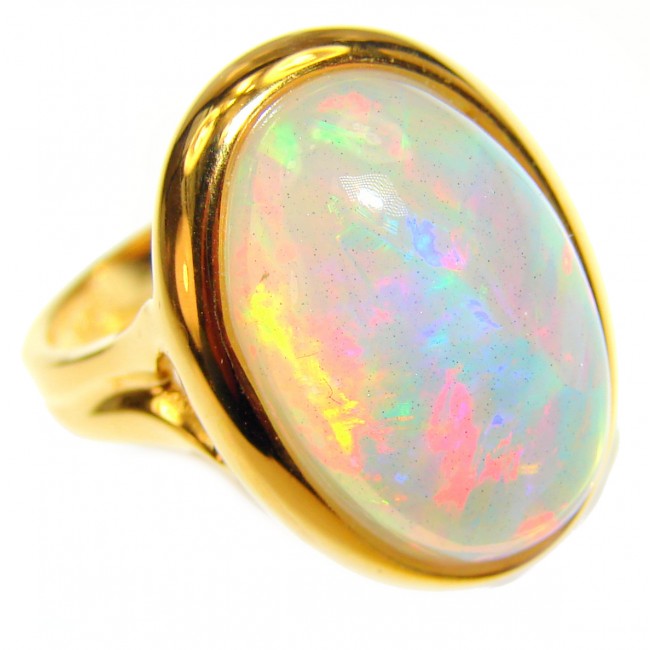 Incredible Genuine 26.5 carat Ethiopian Opal 18K Gold over .925 Sterling Silver handmade Ring size 6