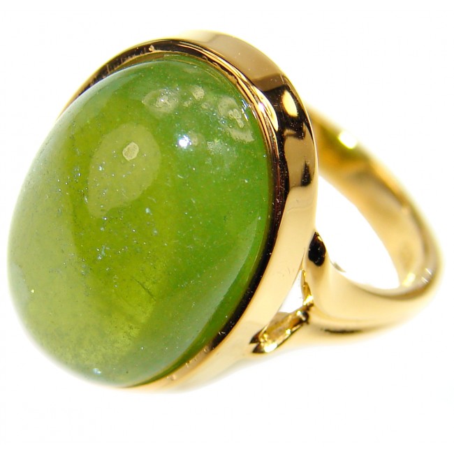 Authentic 16.5ctw Green Tourmaline Yellow gold over .925 Sterling Silver brilliantly handcrafted ring s. 6 3/4