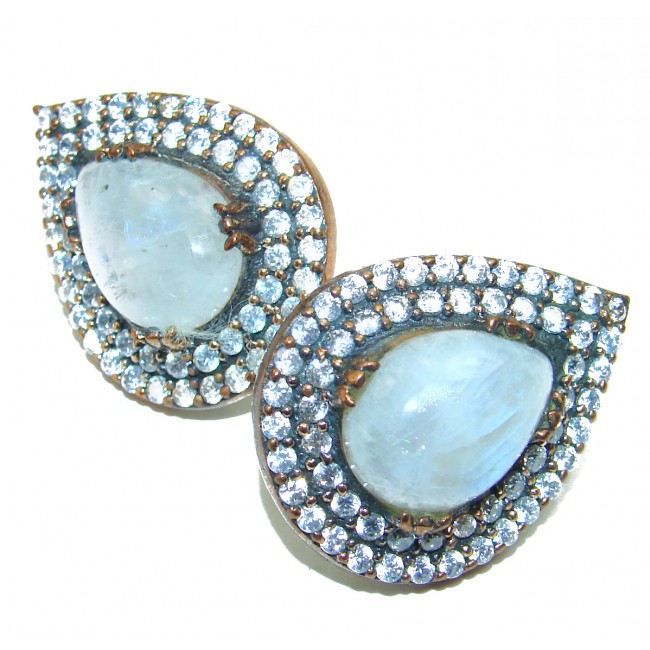 Genuine Fire Moonstone .925 Sterling Silver handcrafted Earrings