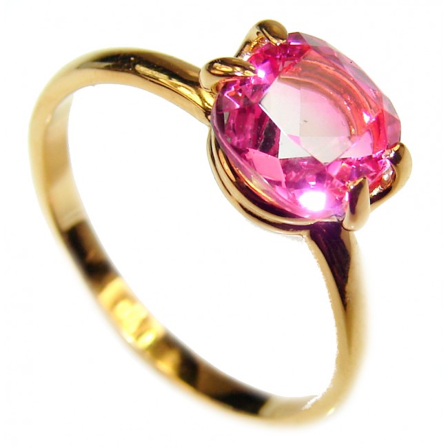 4.1 Watermelon Tourmaline 18K Gold over .925 Sterling Silver handcrafted Ring size 9 1/4