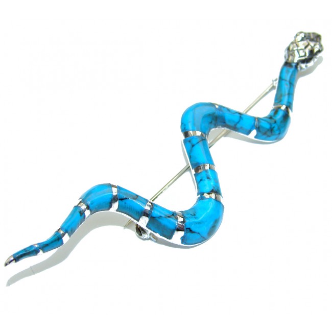 Huge Snake 2 7/8 inch long inlay Classy Blue Turquoise Sterling Silver Brooch