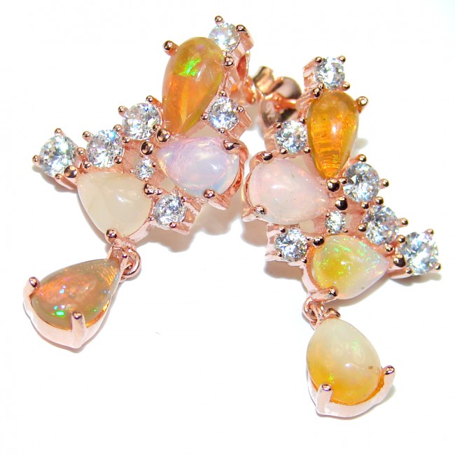 Vintage Style Authentic Mexican Fire Opal 18K Gold over .925 Sterling Silver handcrafted earrings