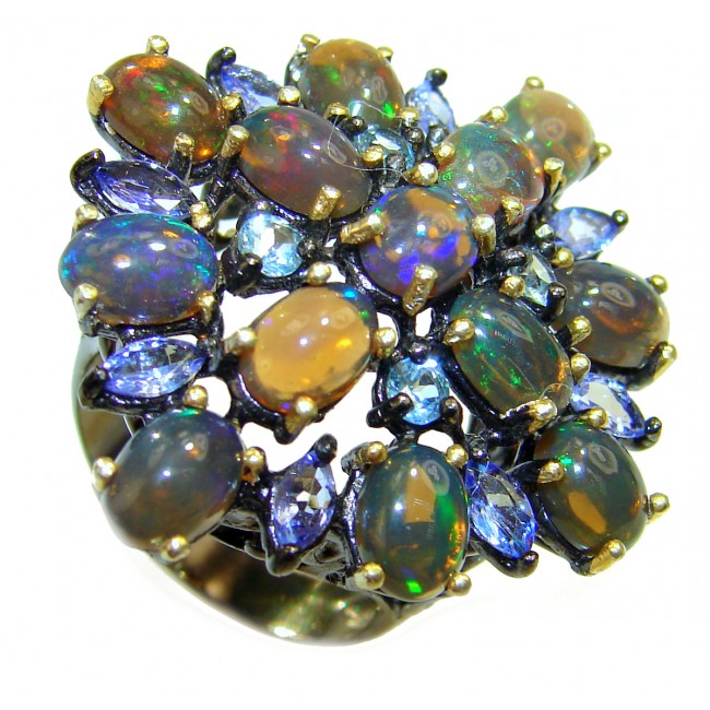 Incredible Black Opal black rhodium over .925 Sterling Silver handcrafted ring size 8 1/2