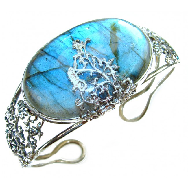 Simplcity Fire Labradorite .925 Sterling Silver Large handcrafted Bracelet / Cuff