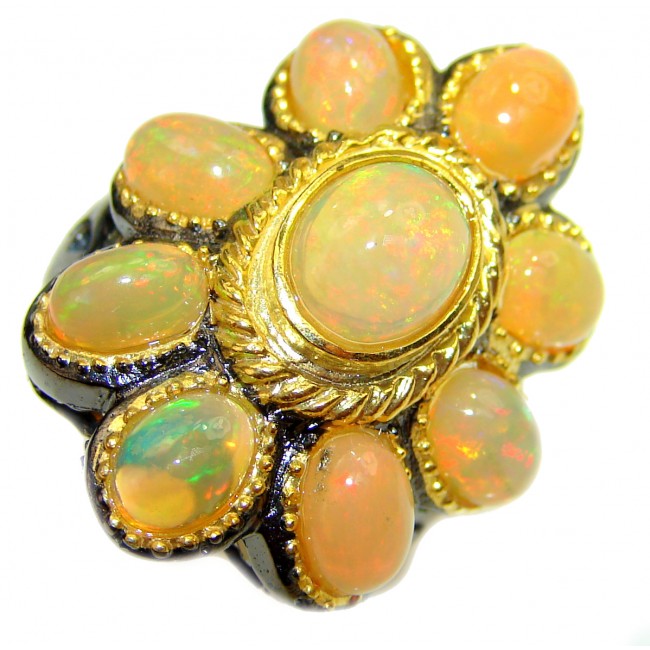 Incredible Genuine 77.5 carat Ethiopian Opal 18K Gold over .925 Sterling Silver handmade Ring size 7 1/4