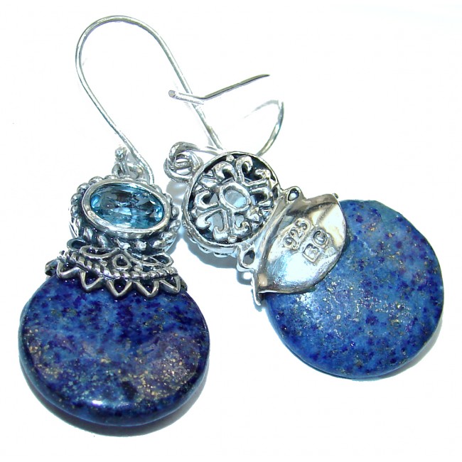 Gorgeous Lapis Lazuli .925 Sterling Silver handcrafted Cha- Cha earrings