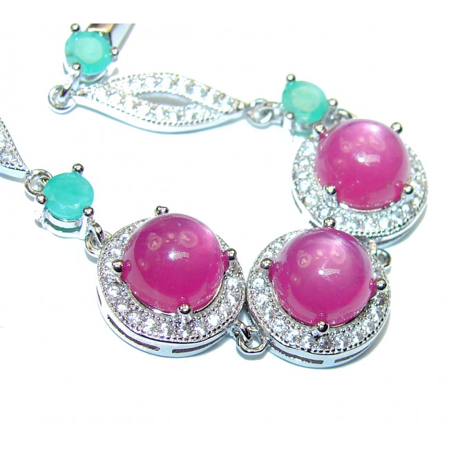 Victorian Style Ruby & Emerald .925 Sterling Silver Bracelet