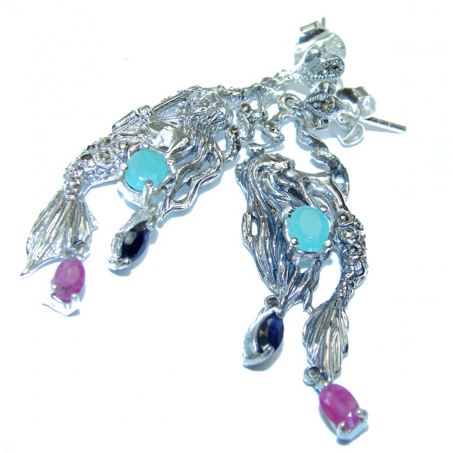 Kind and Queene Ruby Marcasite .925 Sterling Silver earrings