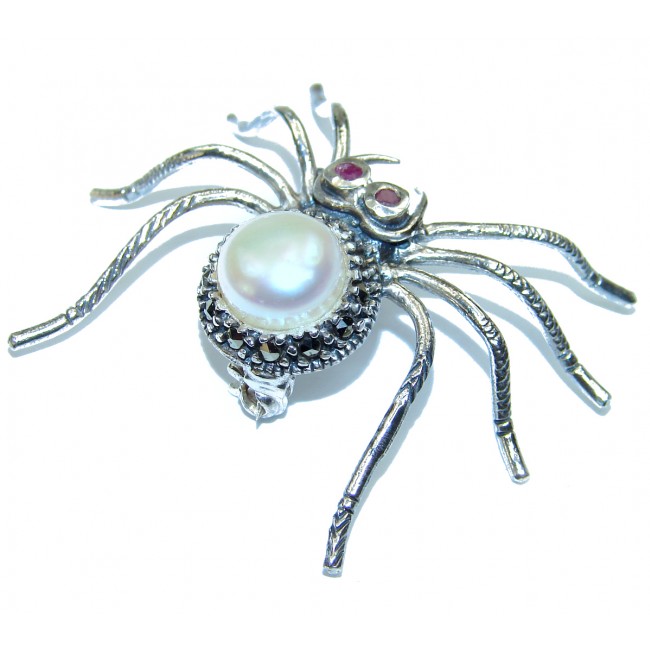 Spider Pearl .925 Sterling Silver handmade Brooch