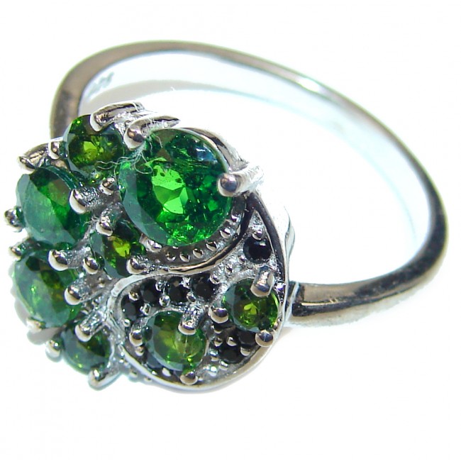 Genuine Chrome Diopside .925 Sterling Silver handcrafted Statement Ring size 7