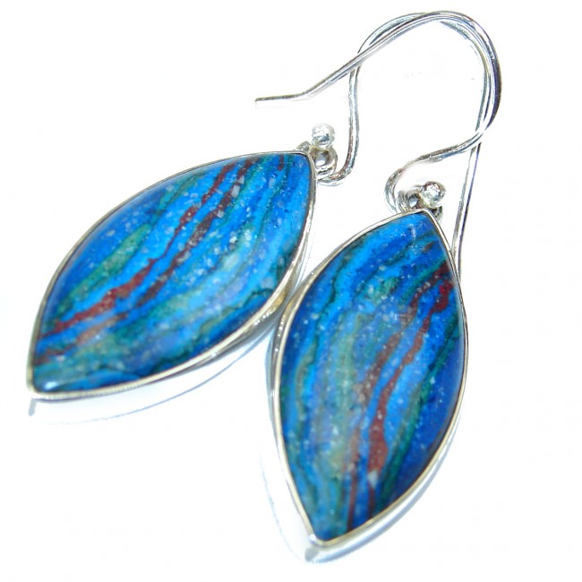 Large Rainbow Calsilica .925 Sterling Silver handmade earrings