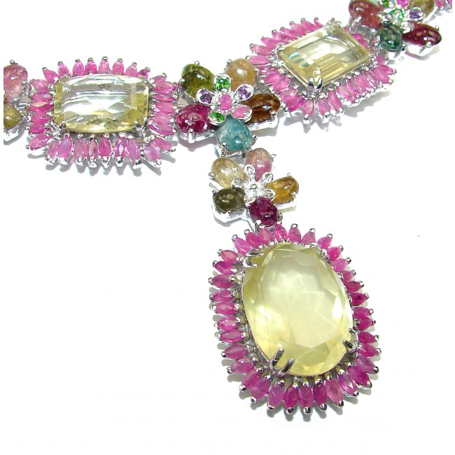 Authentic Kashmir Ruby Watermelon Tourmaline .925 Sterling Silver handcrafted necklace