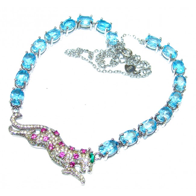 Panther Natural Swiss Blue Topaz .925 Sterling Silver handmade Necklace
