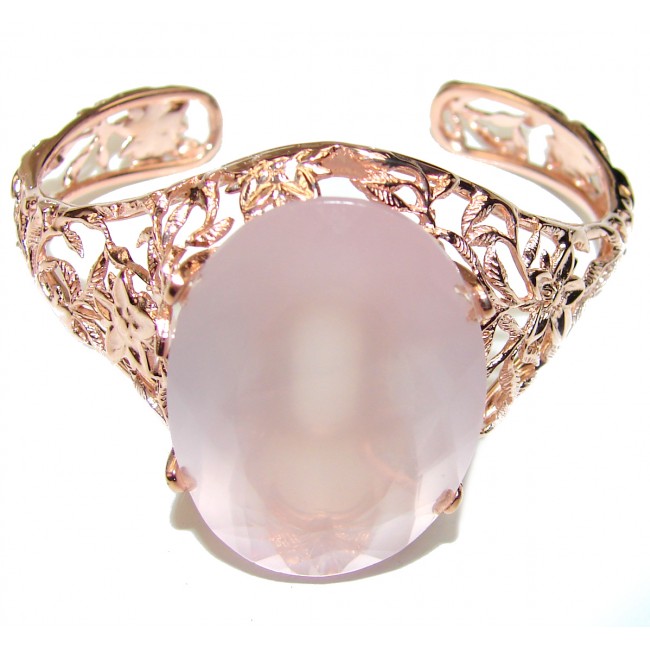 Incredible Genuine 104CTW Rose Quartz Rose quartz .925 Sterling Silver handcrafted Bracelet / Cuff