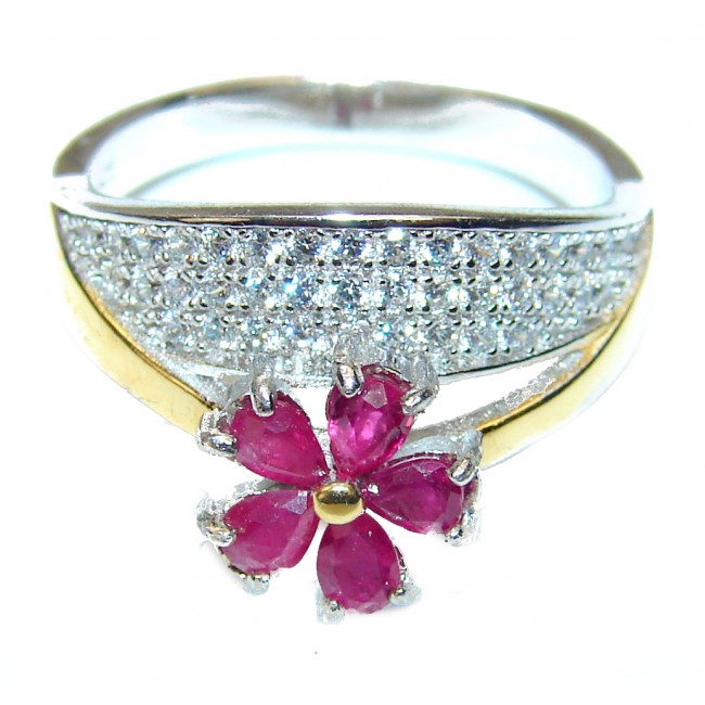 Splendid Genuine Ruby .925 Sterling Silver handmade Ring size 7 1/2