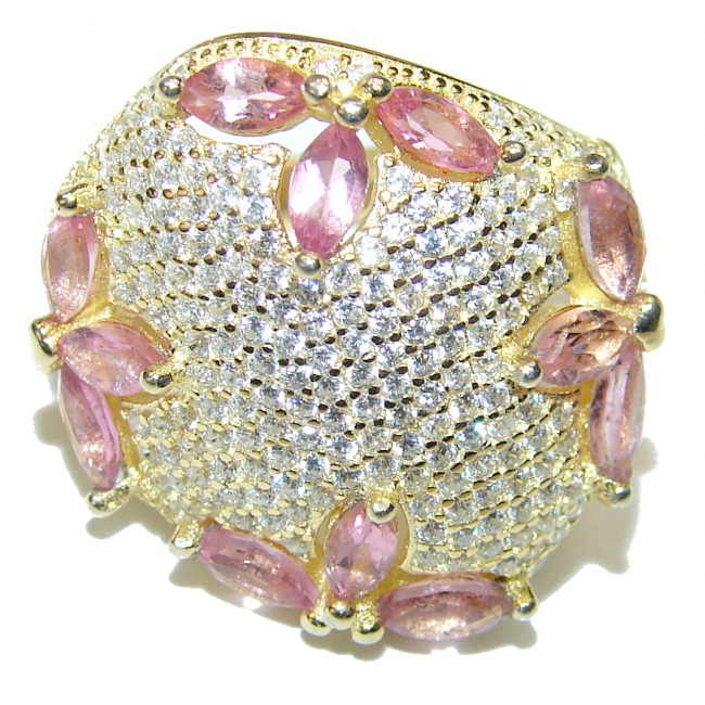Pink Tourmaline 18K Gold over .925 Sterling Silver handcrafted Ring size 8