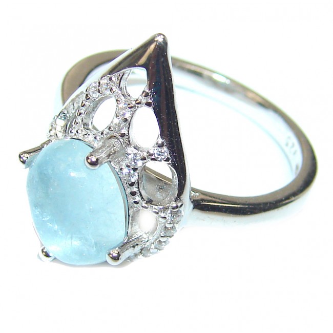 Spectacular genuine Aquamarine .925 Sterling Silver handmade ring s. 7