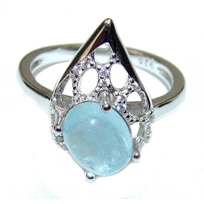 Spectacular genuine Aquamarine .925 Sterling Silver handmade ring s. 7