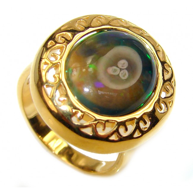 Vintage Design 5ctw Genuine Black Opal 18K Gold over .925 Sterling Silver handmade Ring size 5 3/4