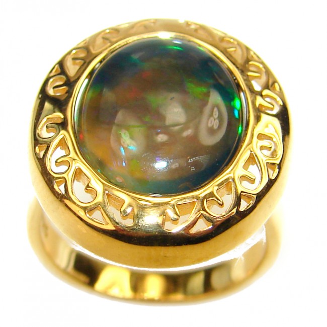 Vintage Design 5ctw Genuine Black Opal 18K Gold over .925 Sterling Silver handmade Ring size 5 3/4