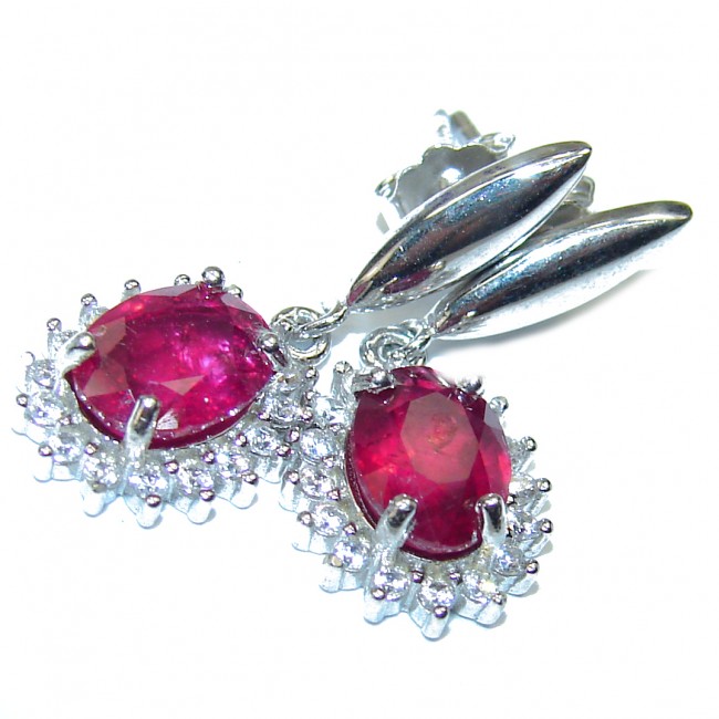 Authentic 6.5carat Ruby .925 Sterling Silver handcrafted earrings