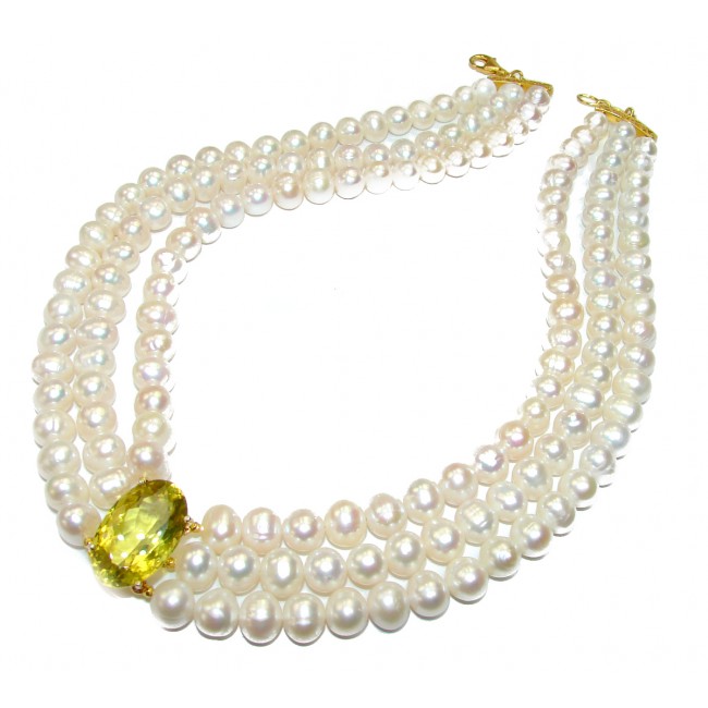 131.2 grams Tsarists heirloom Pearl & Citrine 14K Gold over .925 Sterling Silver handmade Necklace